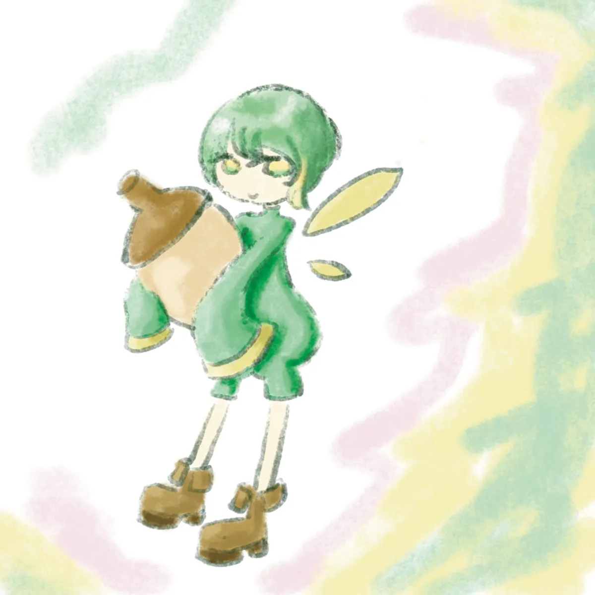 どんぐり持った緑の妖精